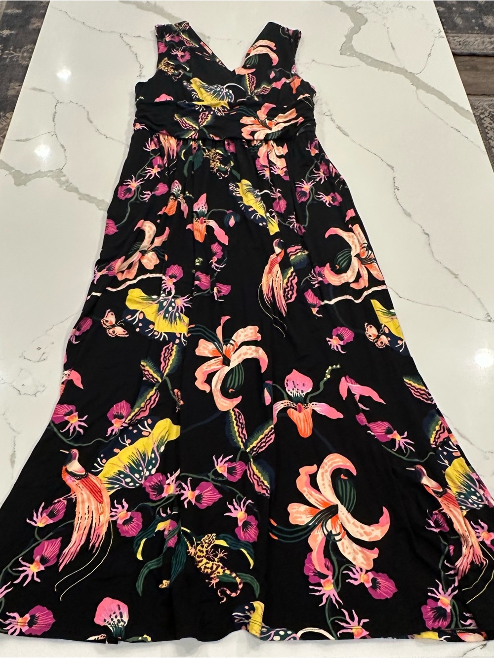 Soma Soft Jersey Sleeveless Maxi Dress XL Black Floral Tropical Resort Beach - Picture 6 of 11